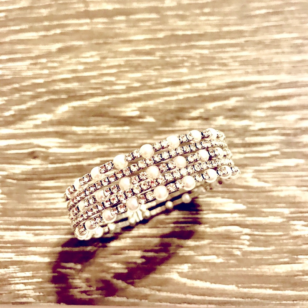 rhinestone & pearl cuff
